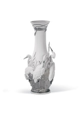 Herons' Realm Vase, Silver Luster